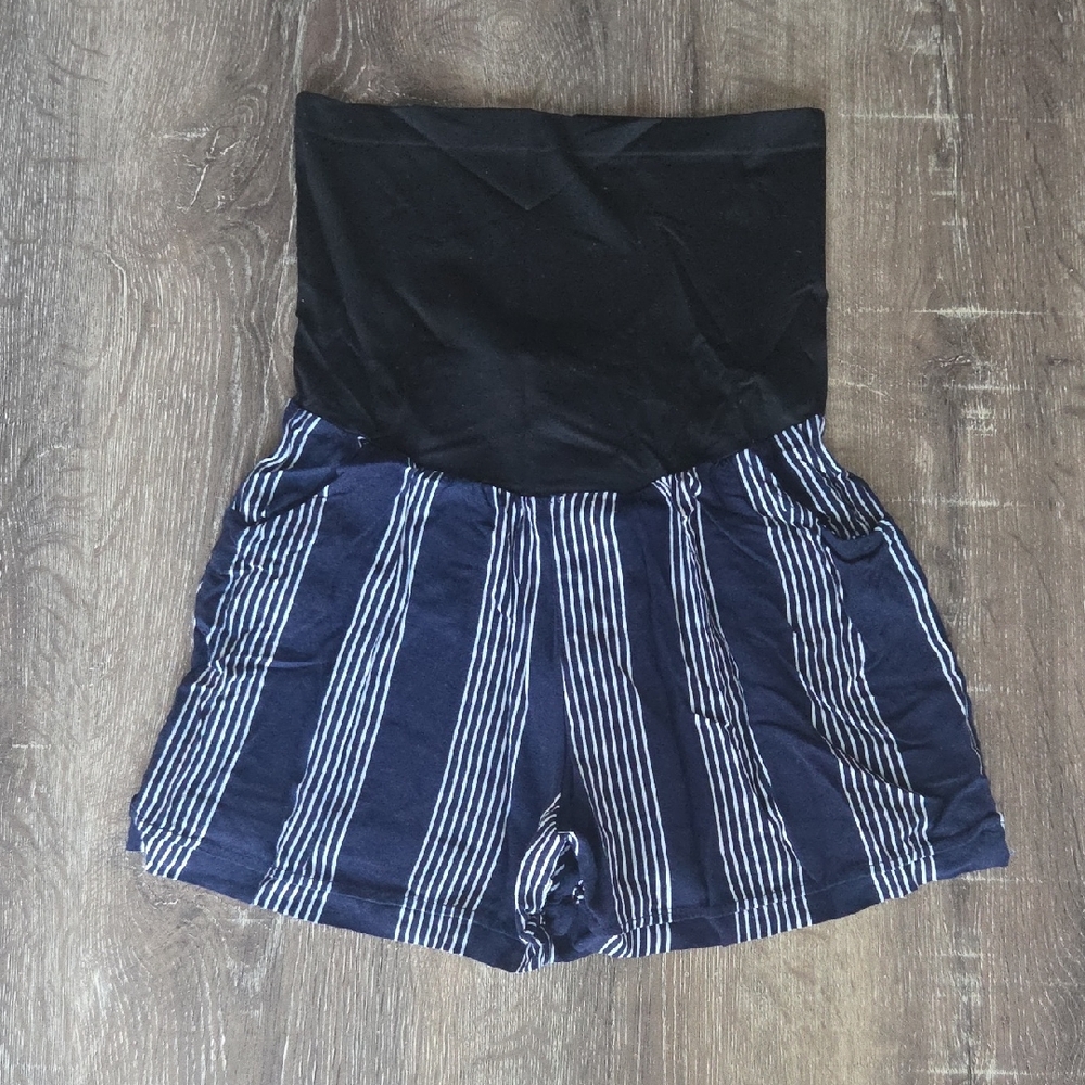 EMMA'S Expressions Maternity Navy Blue Striped Shorts